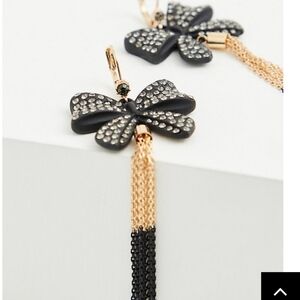 🆕BETSEY JOHNSON BLACK & GOLD EMBELLISHED BOW TASSEL EARRINGS